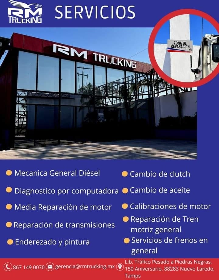 RM Trucking transportista internacional Nuevo Laredo servicios de taller